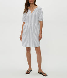 Kellie Split Neck Dress | Navy Stripe