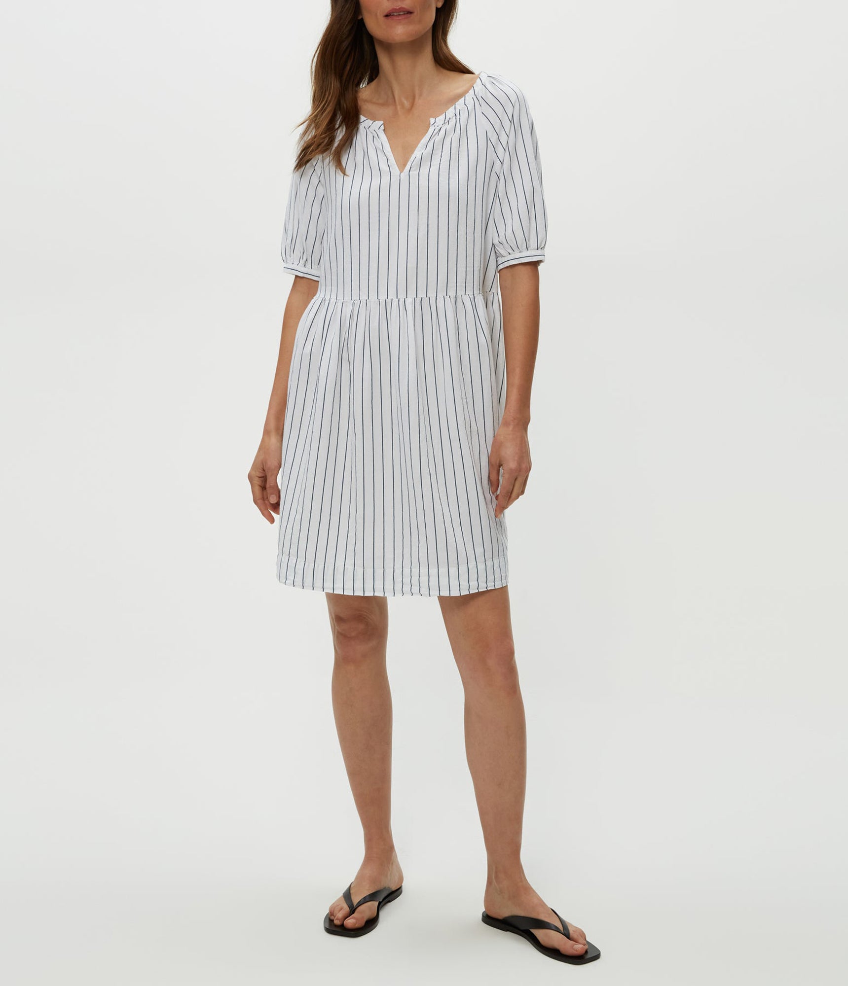 Kellie Split Neck Dress | Navy Stripe