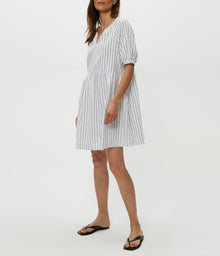 Kellie Split Neck Dress | Navy Stripe