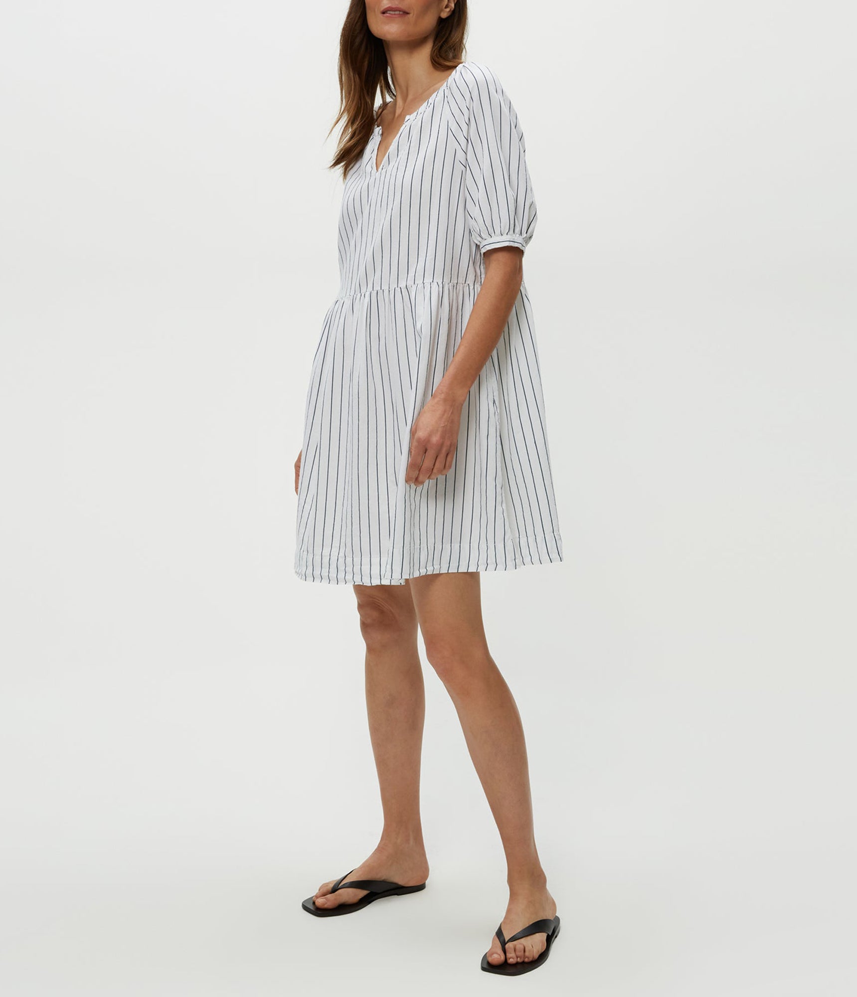 Kellie Split Neck Dress | Navy Stripe