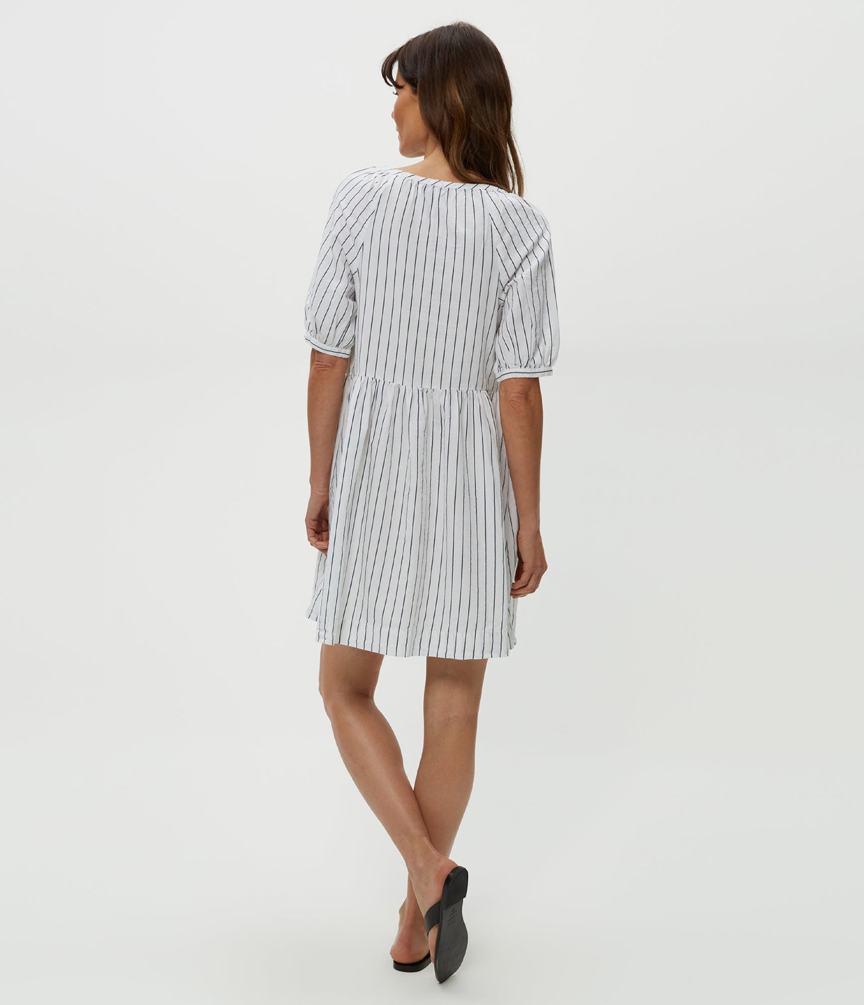Kellie Split Neck Dress | Navy Stripe