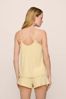 Model is wearing Gisele TENCEL Modal Ruffle Cami & Shortie Short Set in  Sunrise