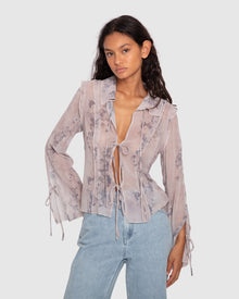 Women | Current Obsession Tie Shirt | Lace Print