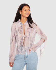 Women | Current Obsession Tie Shirt | Lace Print