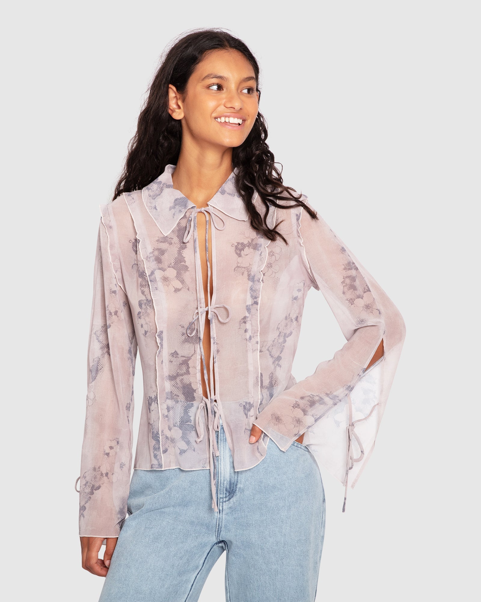 Women | Current Obsession Tie Shirt | Lace Print