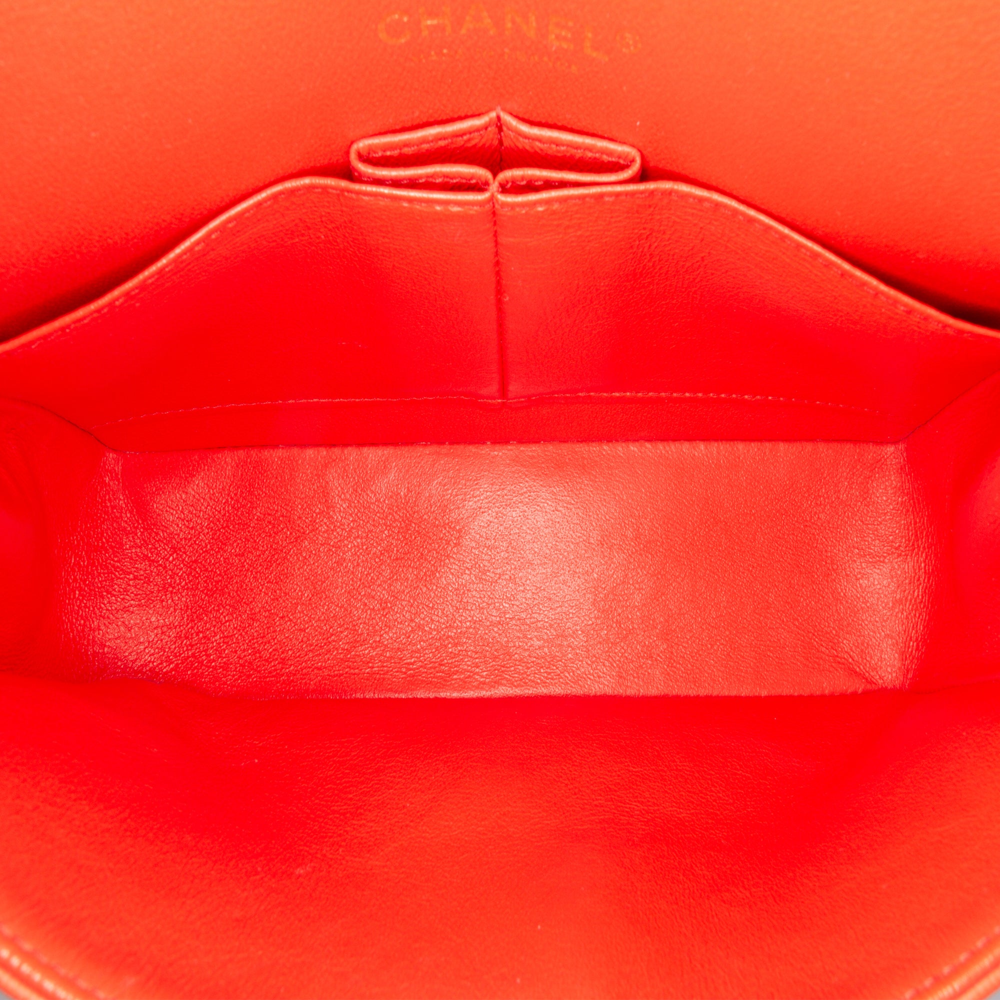 Chanel | Pre-Owned Small Classic Chevron Lambskin Double Flap | Orange/Dark Orange