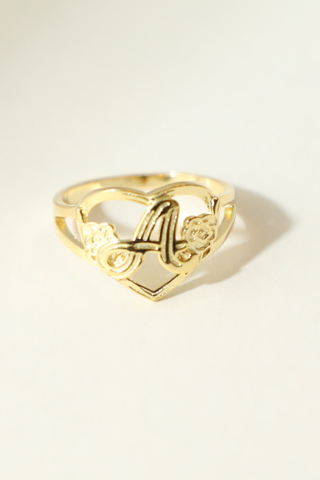 The Gold Cutout Flower Heart Letter Ring | 18Kt Gold Vermeil