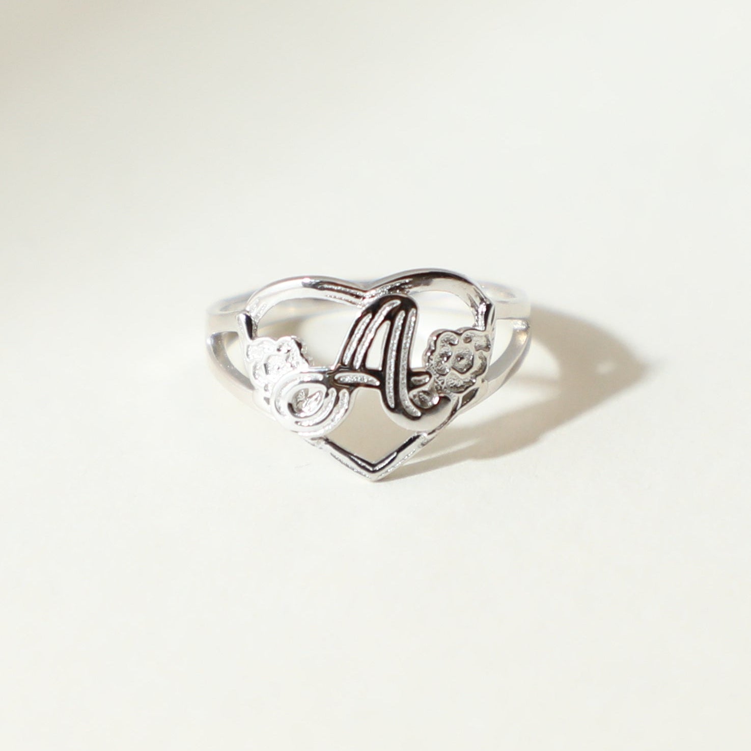 The Silver Cutout Flower Heart Letter Ring | Sterling Silver