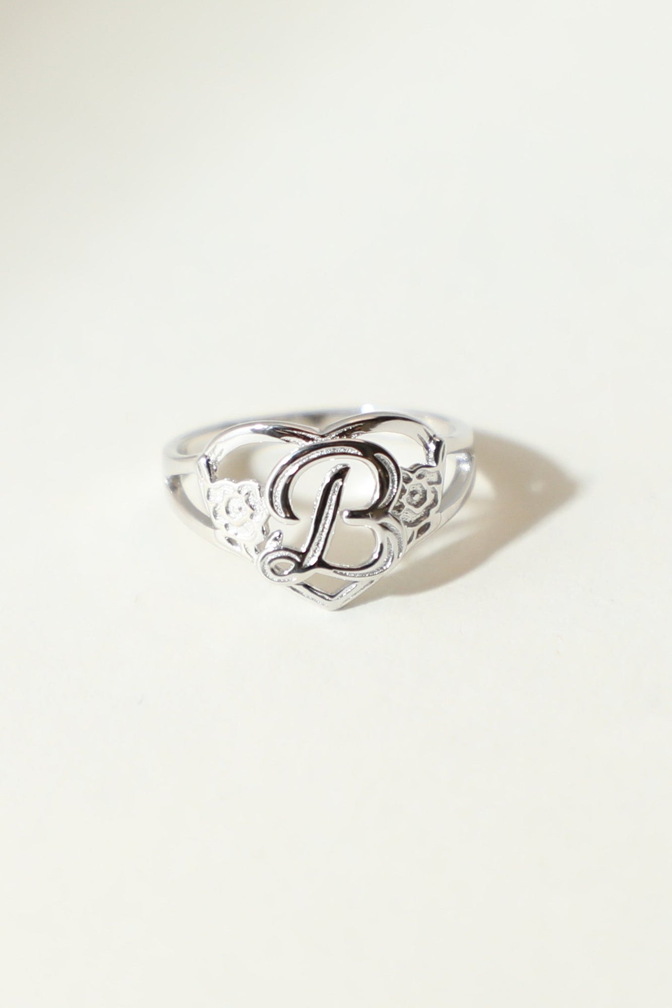 The Silver Cutout Flower Heart Letter Ring | Sterling Silver