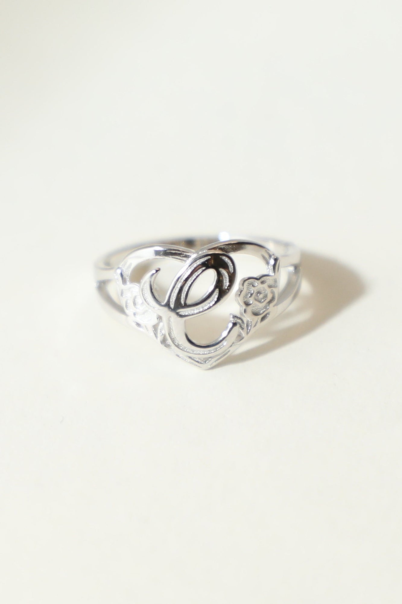 The Silver Cutout Flower Heart Letter Ring | Sterling Silver