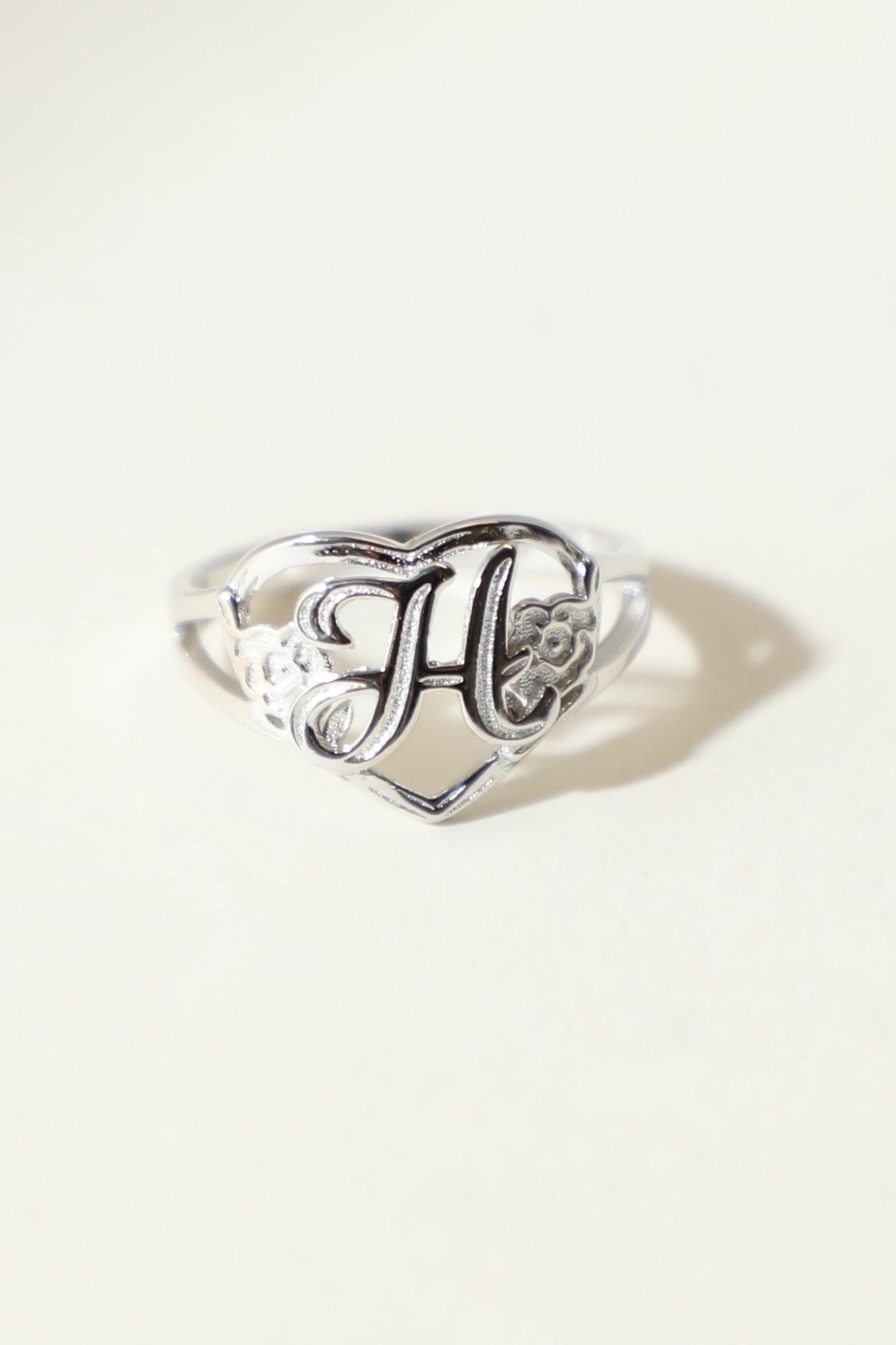 The Silver Cutout Flower Heart Letter Ring | Sterling Silver