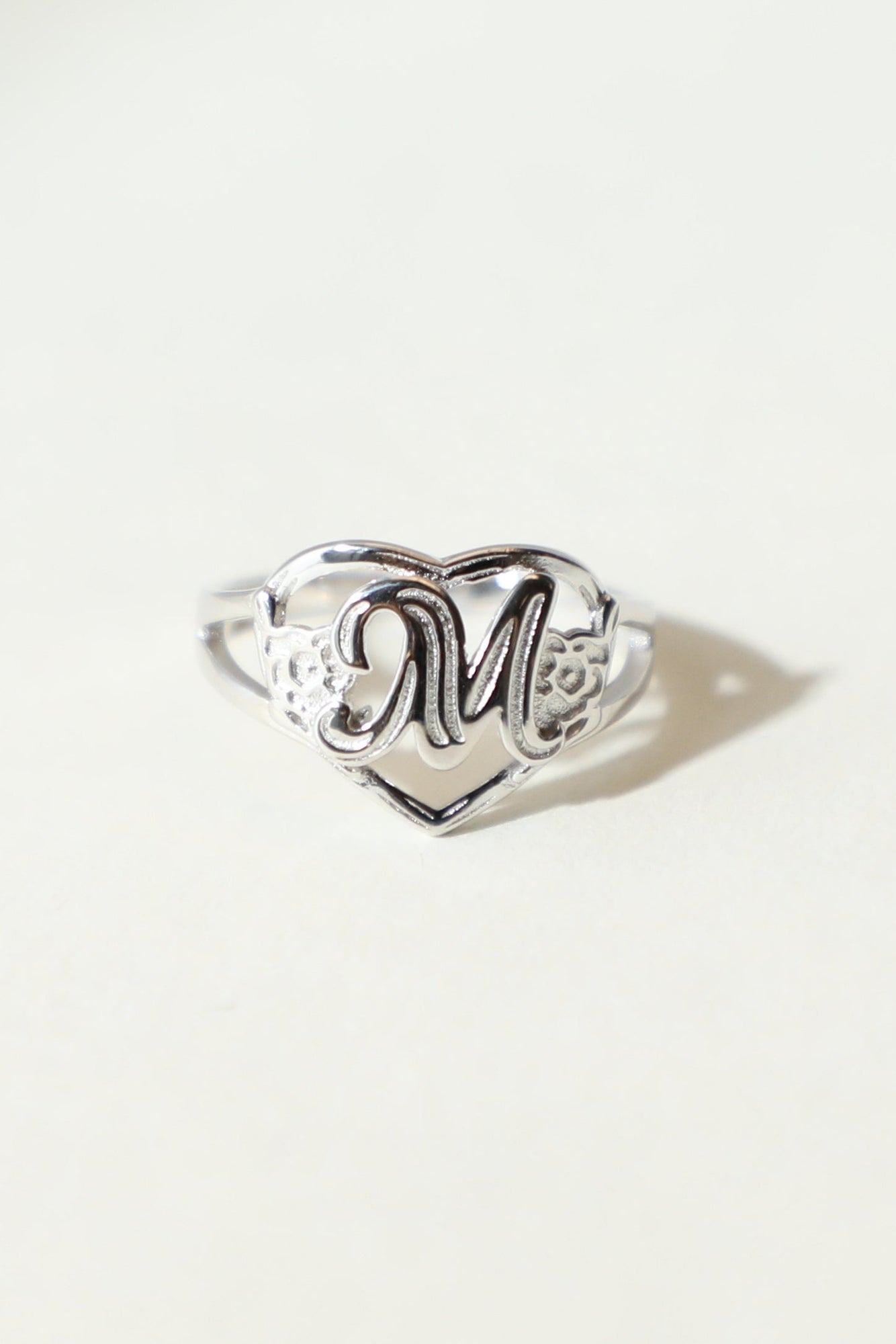 The Silver Cutout Flower Heart Letter Ring | Sterling Silver