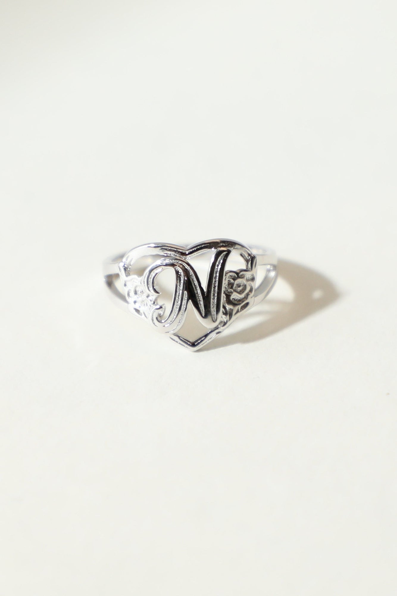 The Silver Cutout Flower Heart Letter Ring | Sterling Silver