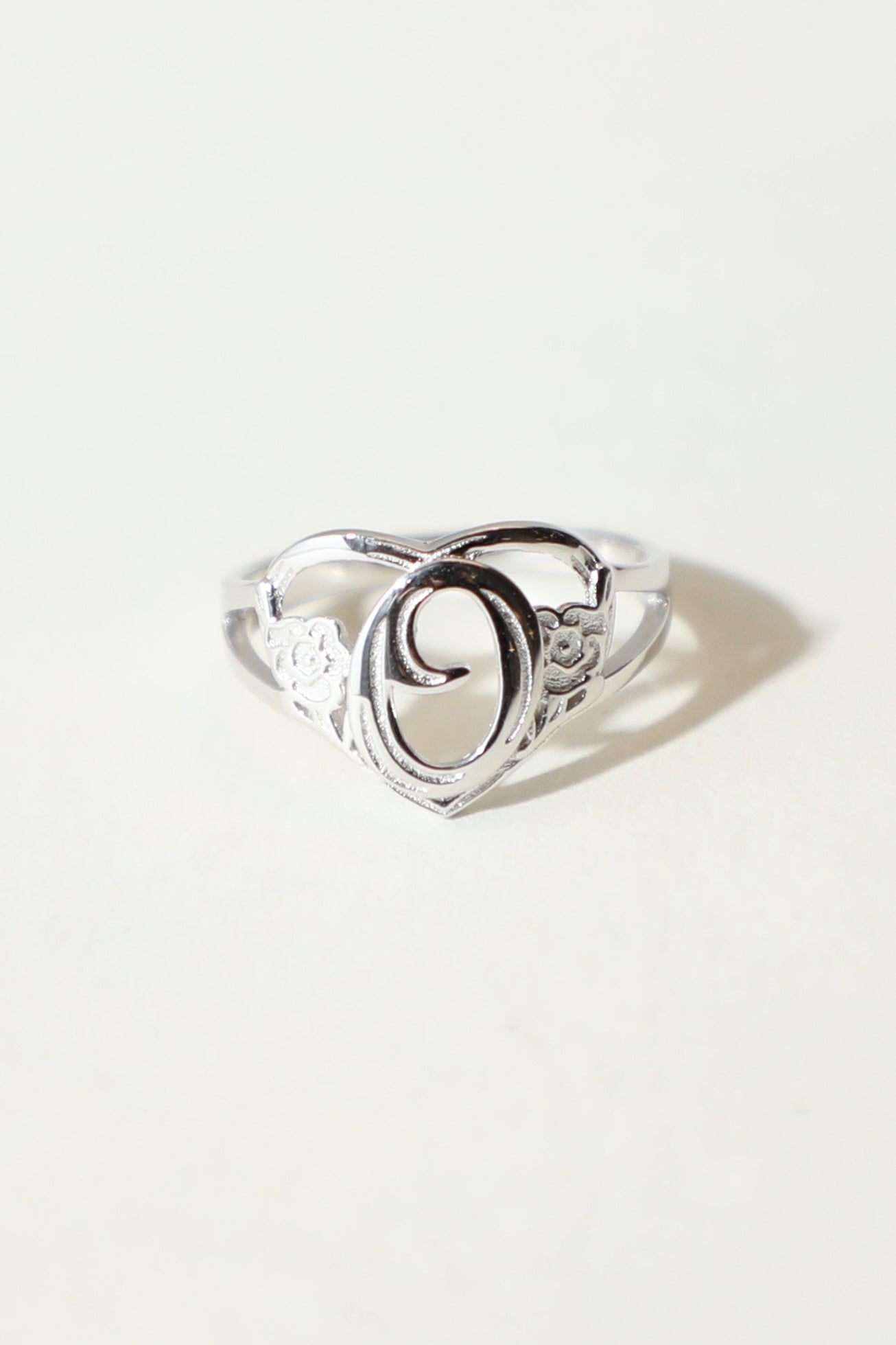 The Silver Cutout Flower Heart Letter Ring | Sterling Silver