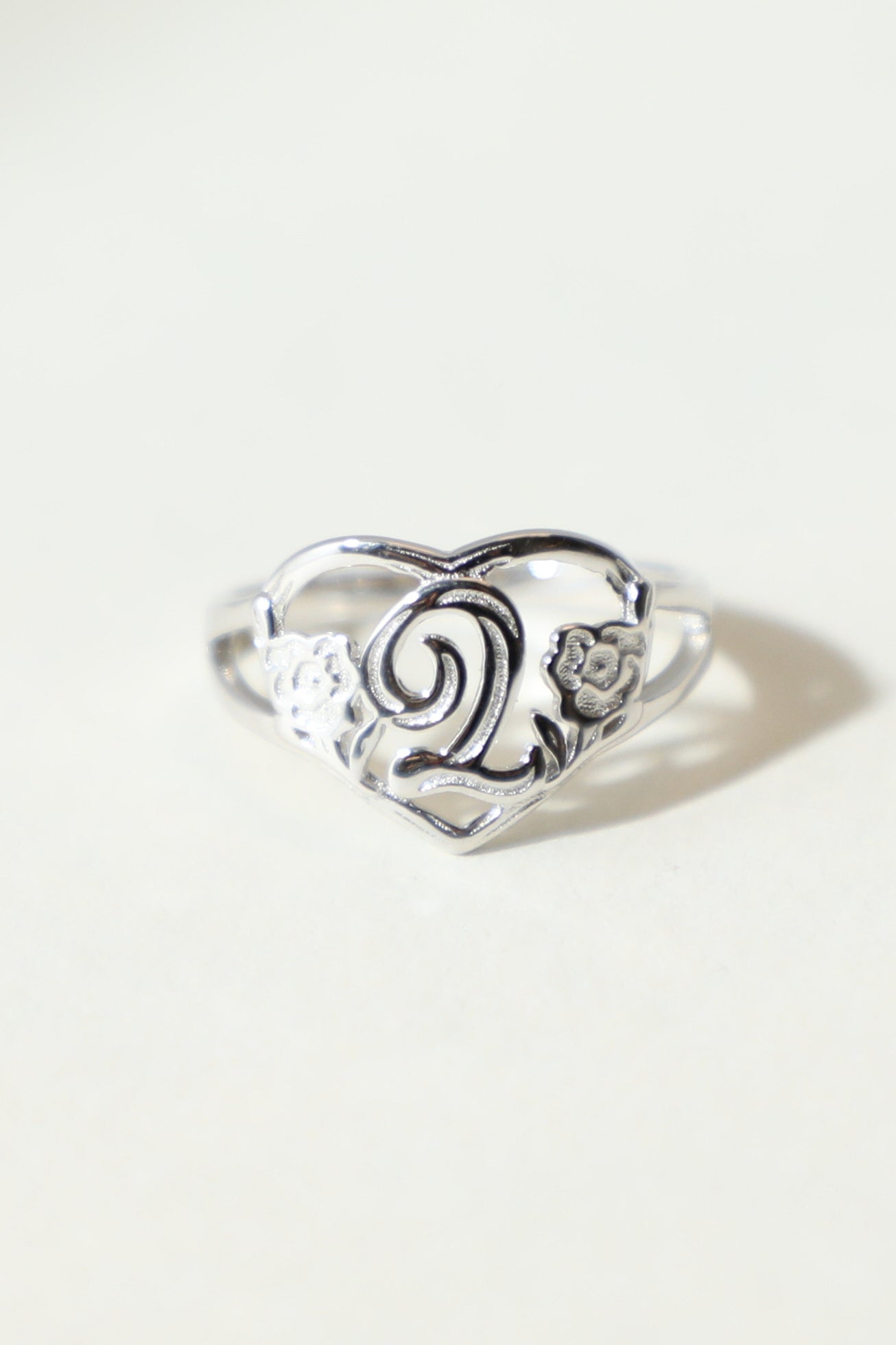 The Silver Cutout Flower Heart Letter Ring | Sterling Silver