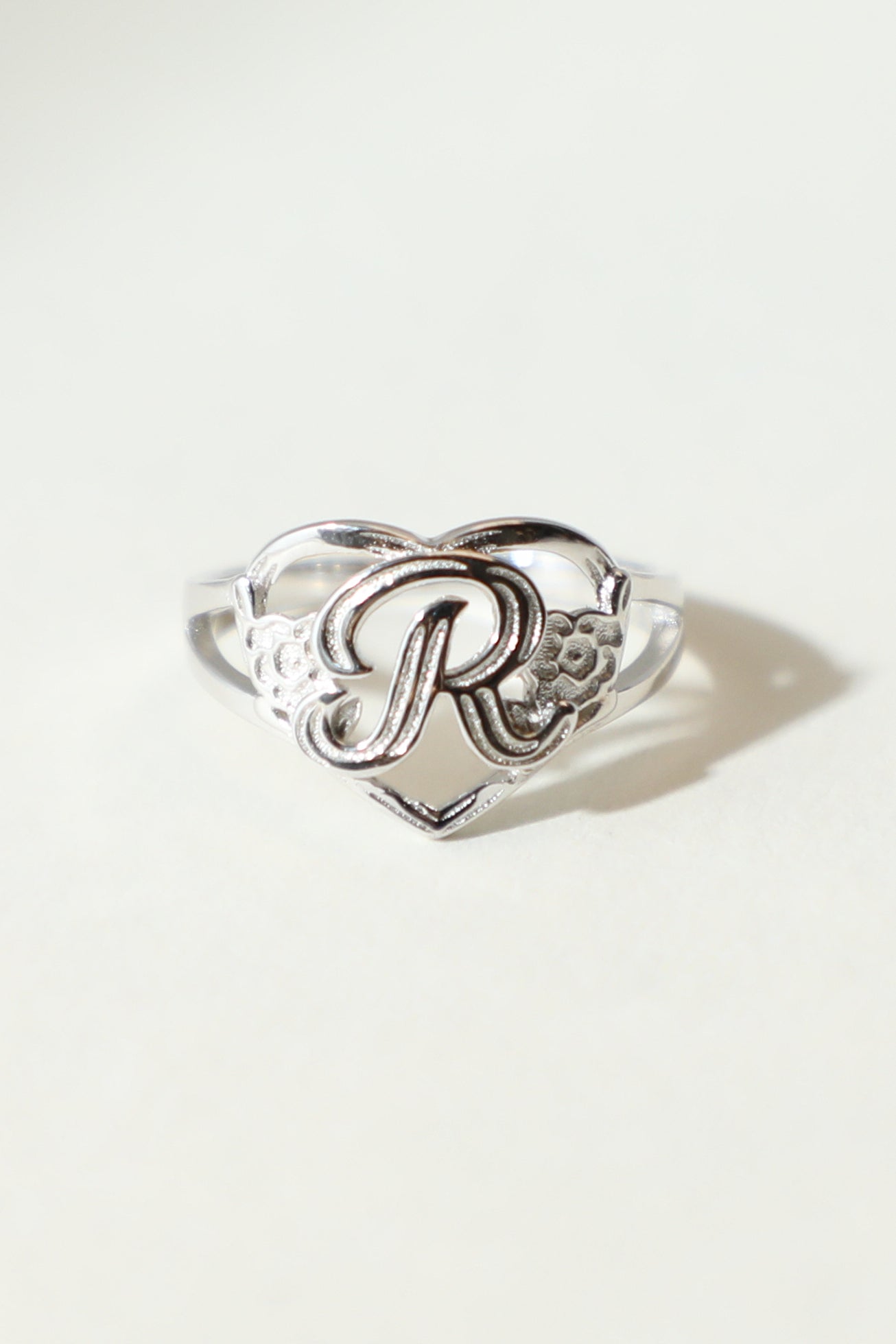 The Silver Cutout Flower Heart Letter Ring | Sterling Silver