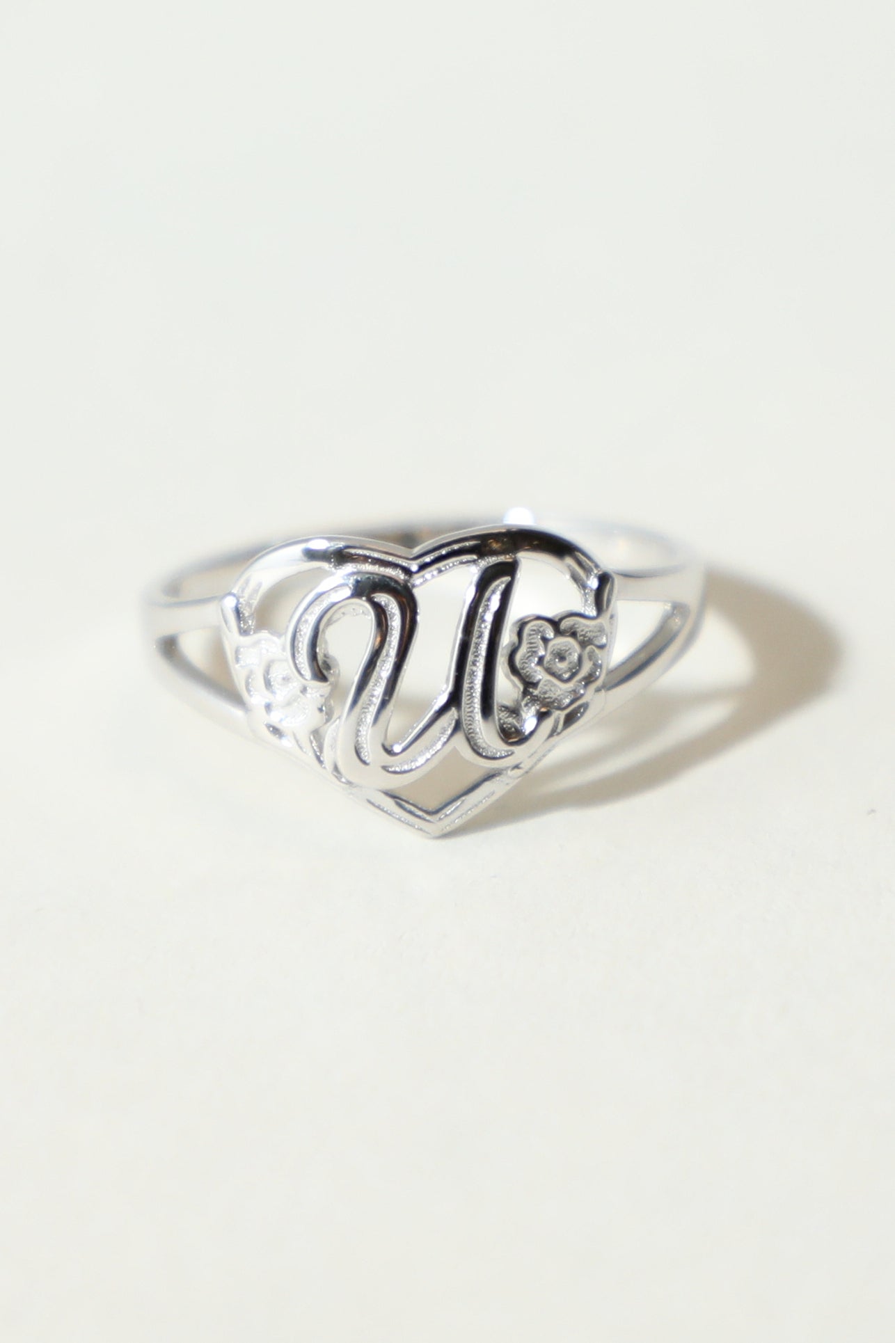 The Silver Cutout Flower Heart Letter Ring | Sterling Silver