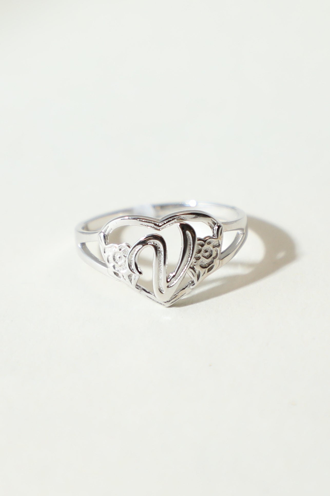 The Silver Cutout Flower Heart Letter Ring | Sterling Silver