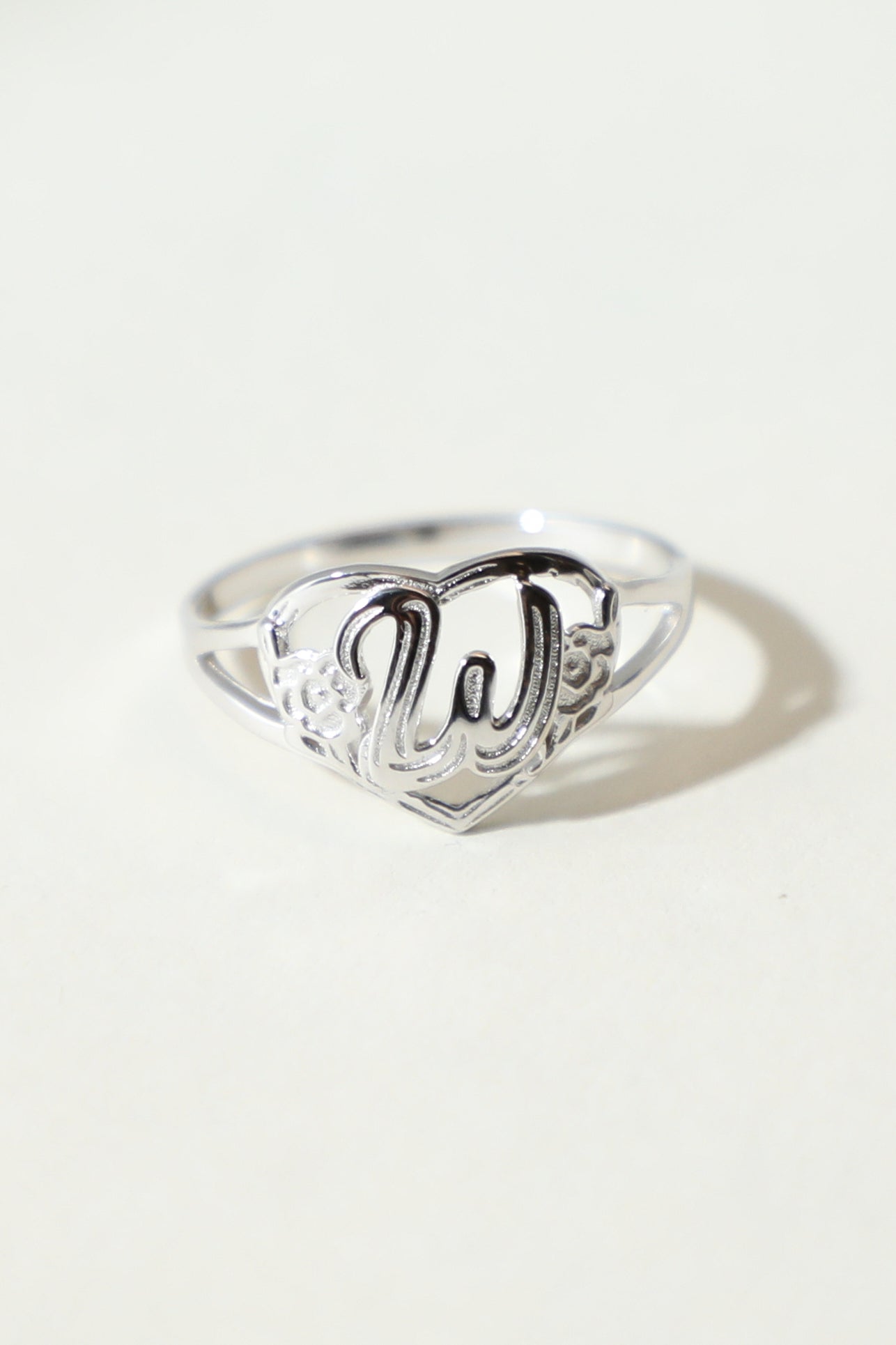 The Silver Cutout Flower Heart Letter Ring | Sterling Silver