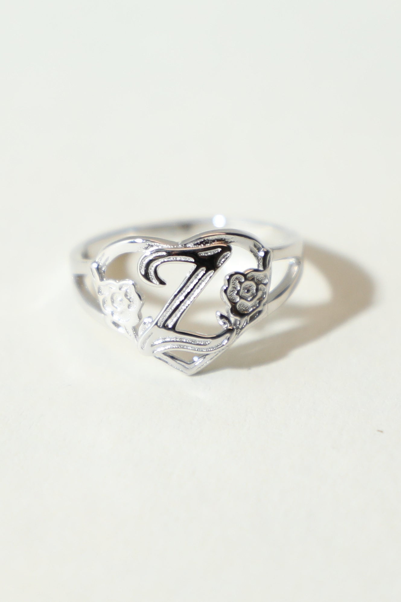 The Silver Cutout Flower Heart Letter Ring | Sterling Silver