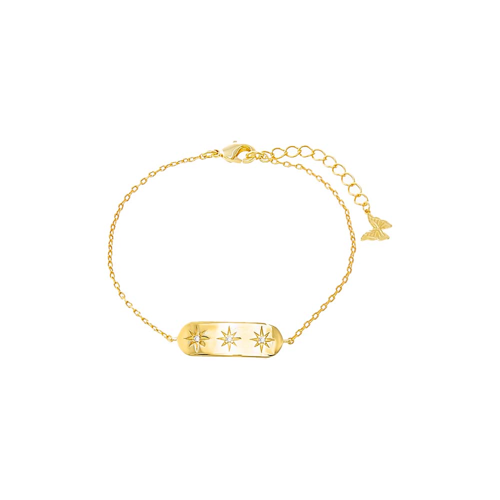 Gold CZ Starburst Accented ID Charm Bracelet - Adina's Jewels