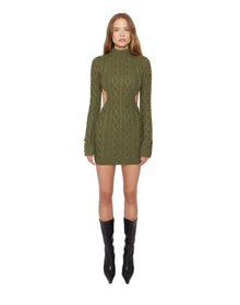 Cable Knit Backless Turtleneck Dress | Forest Green