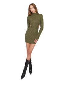 Cable Knit Backless Turtleneck Dress | Forest Green
