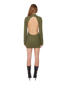 Cable Knit Backless Turtleneck Dress | Forest Green