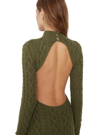Cable Knit Backless Turtleneck Dress | Forest Green