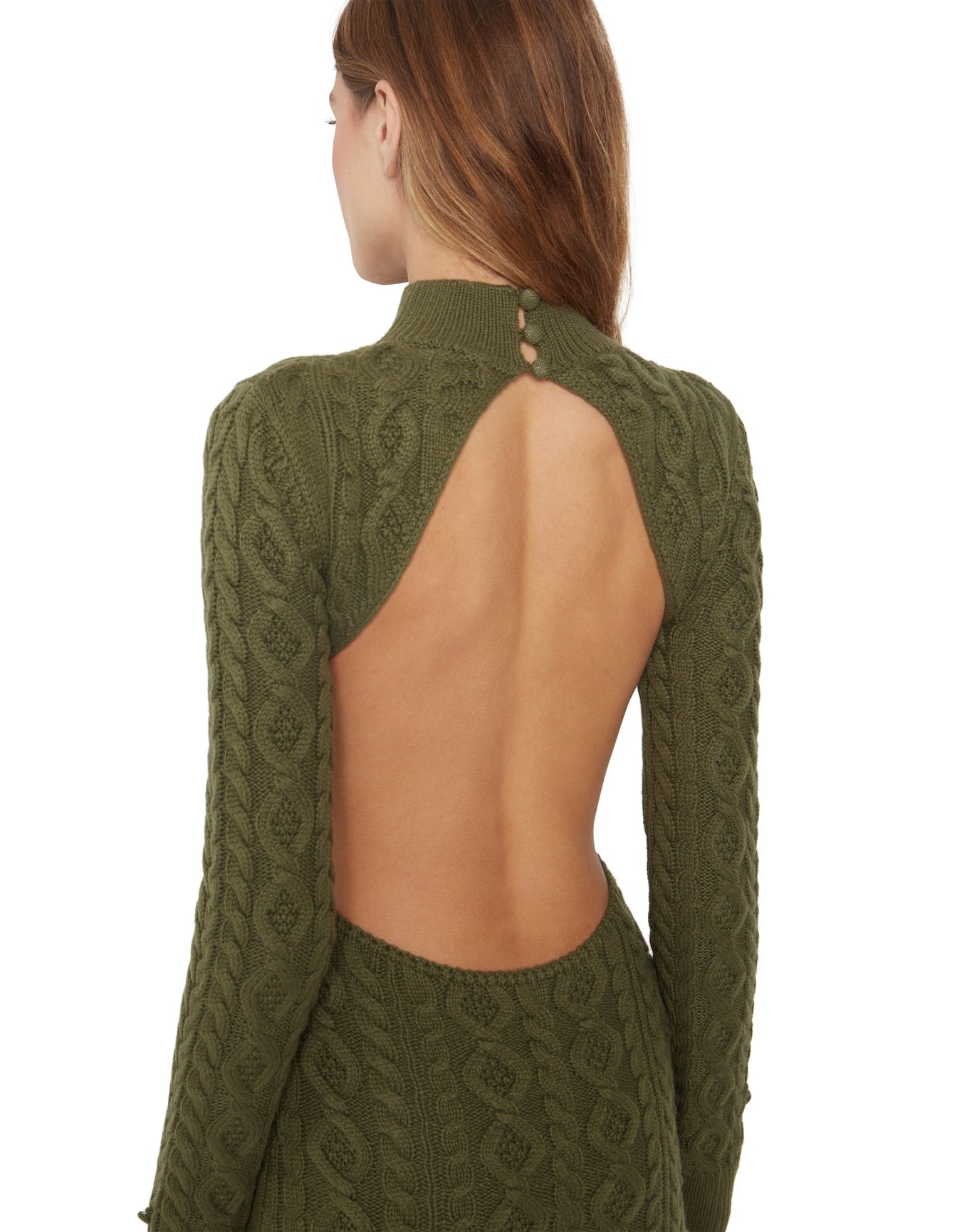 Cable Knit Backless Turtleneck Dress | Forest Green