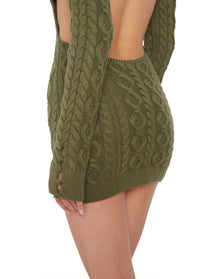 Cable Knit Backless Turtleneck Dress | Forest Green