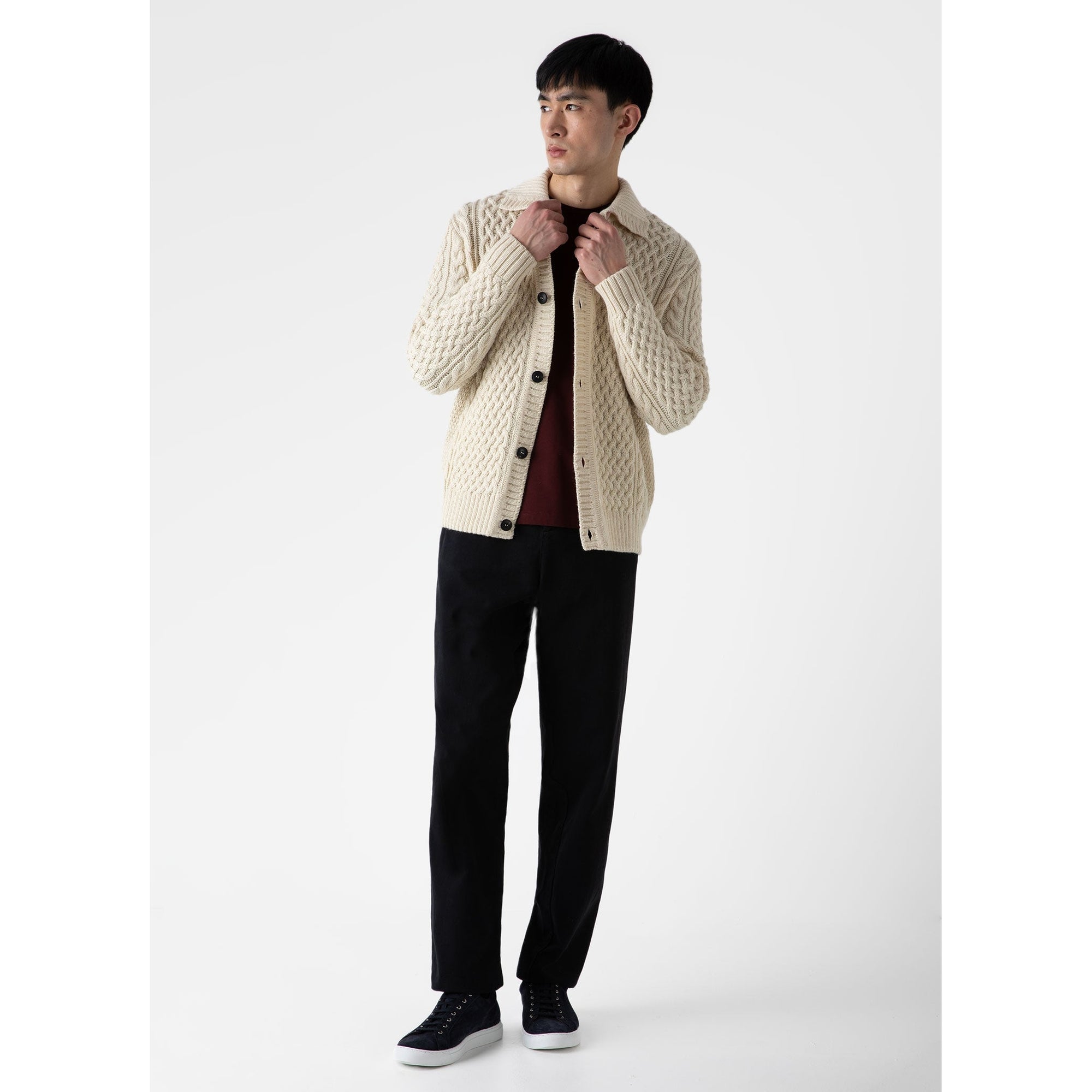 Cable Knit Cardigan Jacket | Men | Ecru