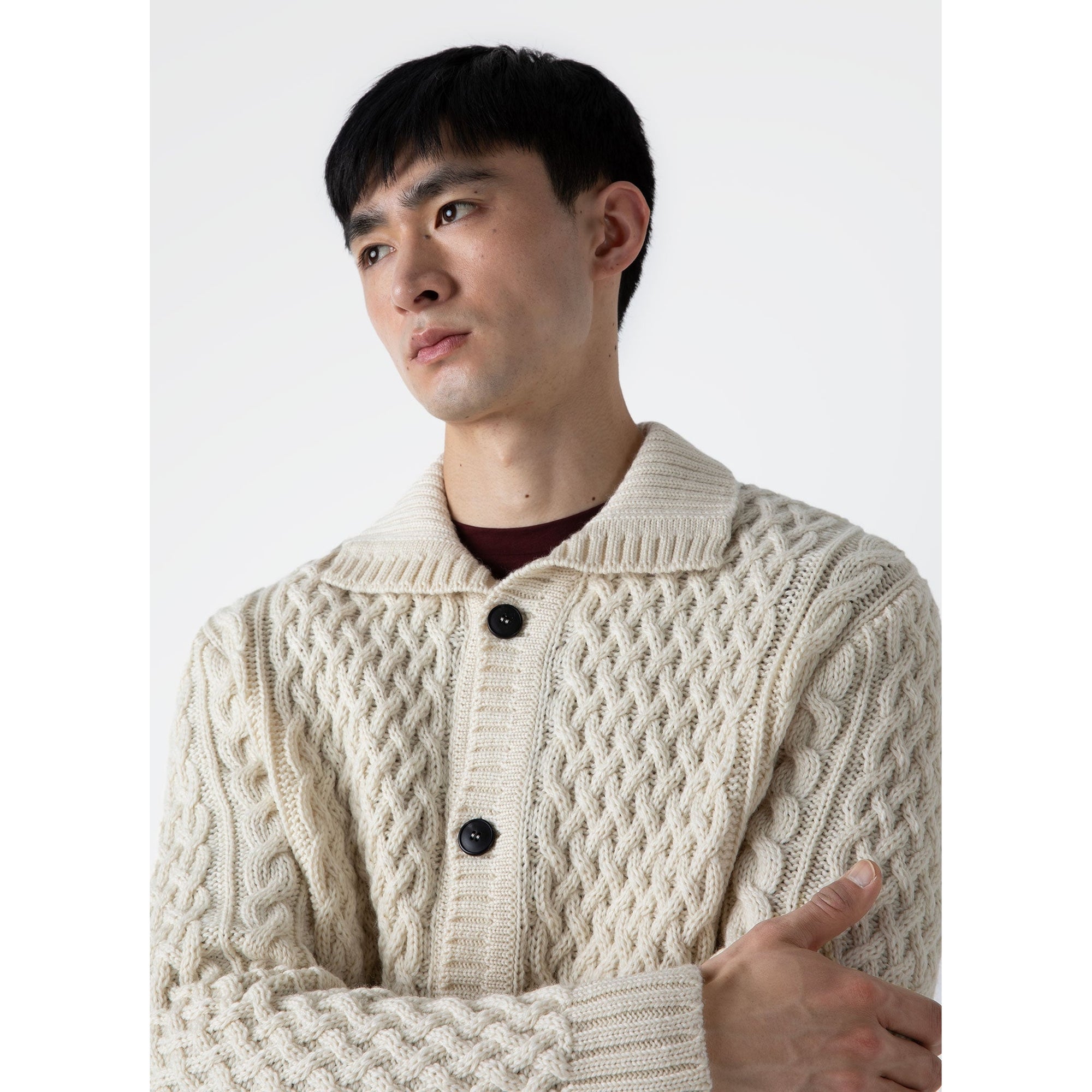 Cable Knit Cardigan Jacket | Men | Ecru