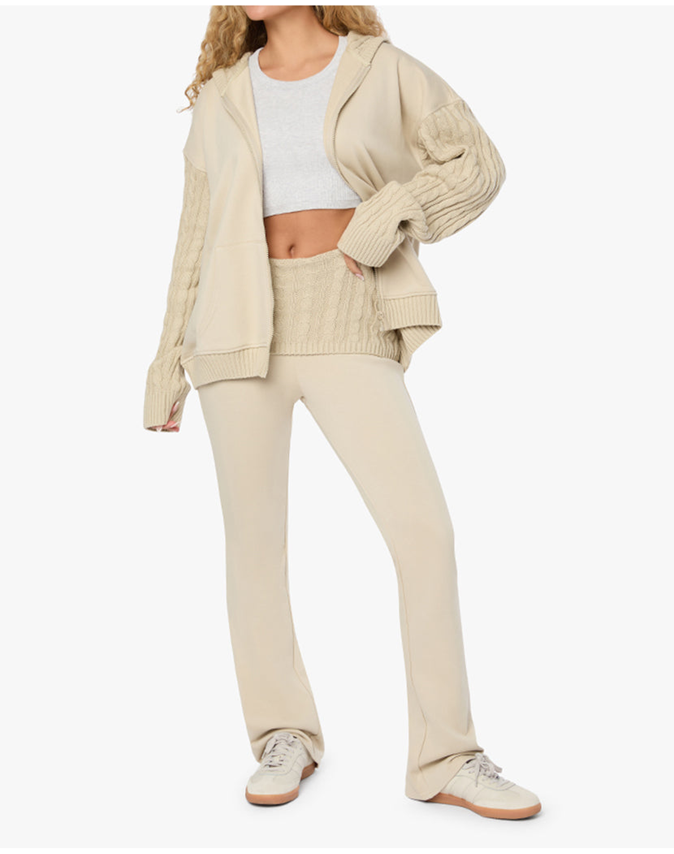 Cable Knit Roll Over Pant | Taupe