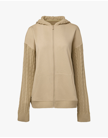 Cable Knit Sleeve Zip Up Hoodie | Taupe