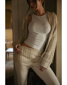 Cable Knit Sleeve Zip Up Hoodie | Taupe