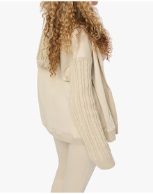 Cable Knit Sleeve Zip Up Hoodie | Taupe