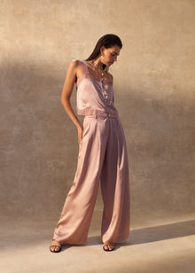 Fabian High Rise Hammered Silk Pant | Begonia