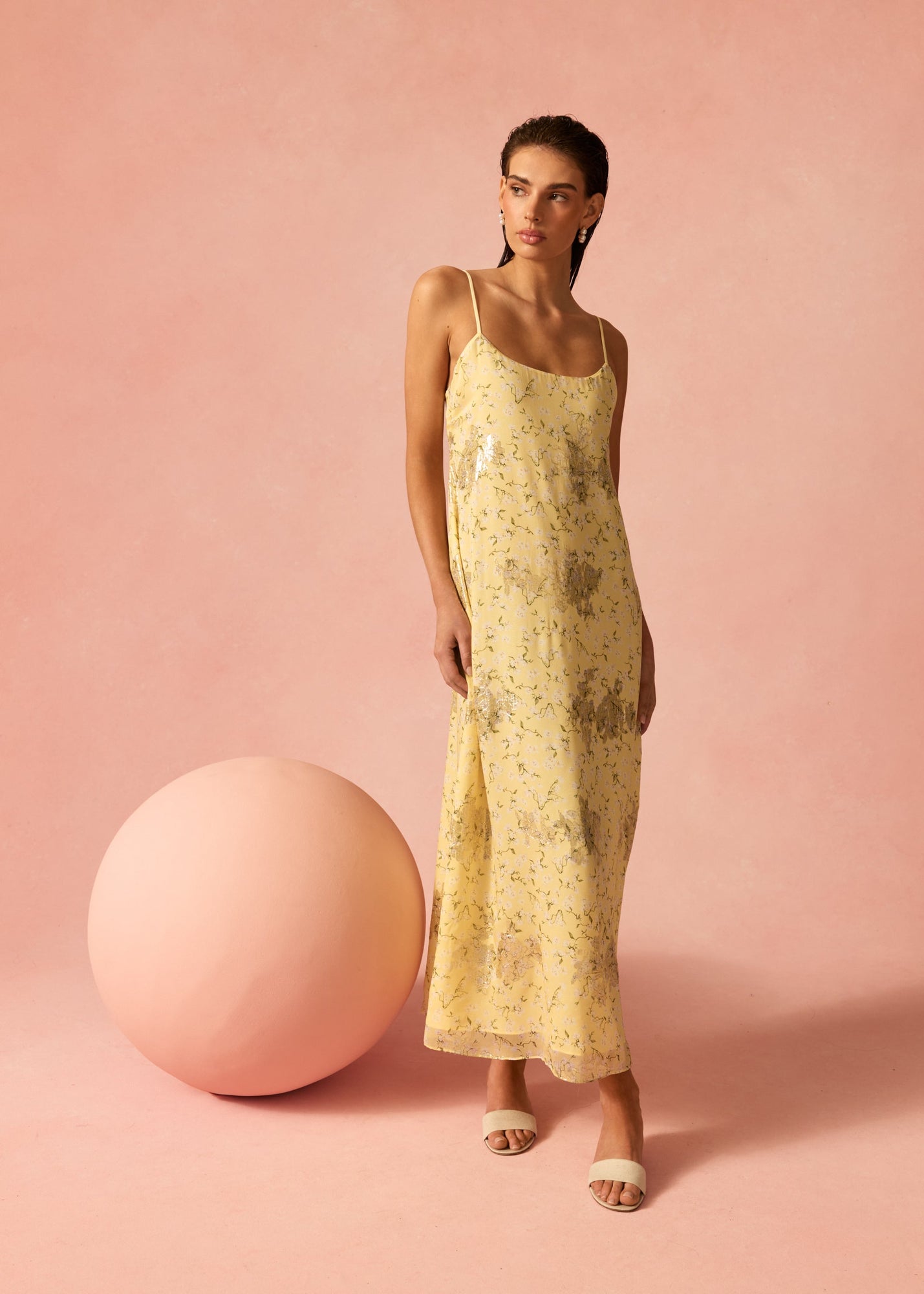 Luz Metallic Chiffon Dress | Yellow Magnolia