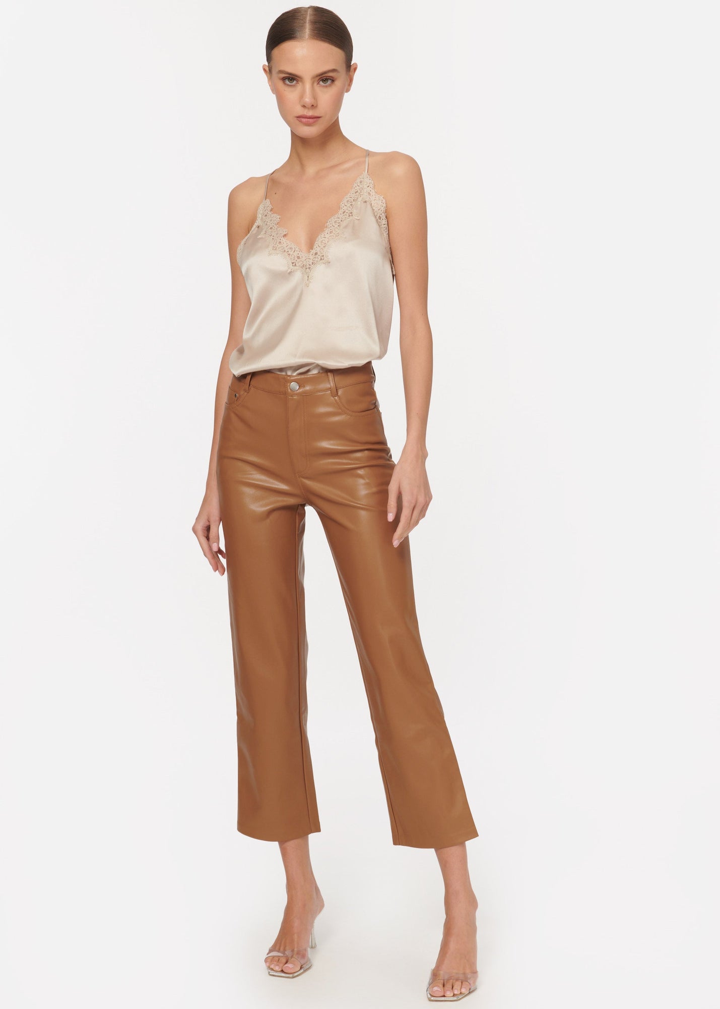 Hanie Vegan Leather Pant | Caramel