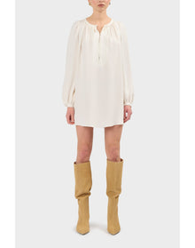 Camille Silk Peasant Inspired Mini Dress | Brilliant White