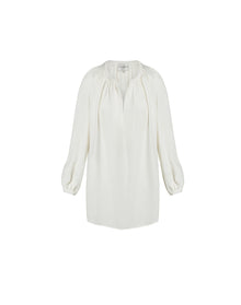 Camille Silk Peasant Inspired Mini Dress | Brilliant White