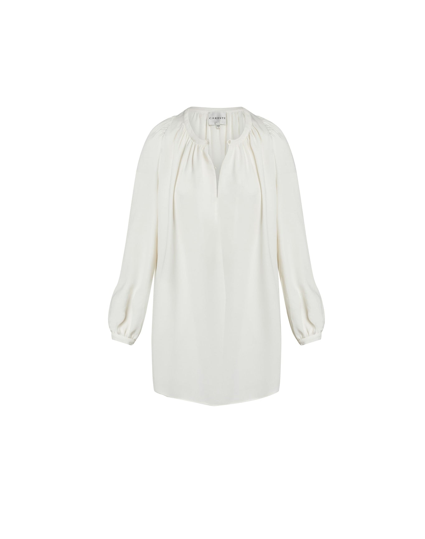 Camille Silk Peasant Inspired Mini Dress | Brilliant White