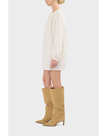 Camille Silk Peasant Inspired Mini Dress | Brilliant White