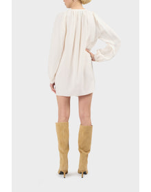 Camille Silk Peasant Inspired Mini Dress | Brilliant White