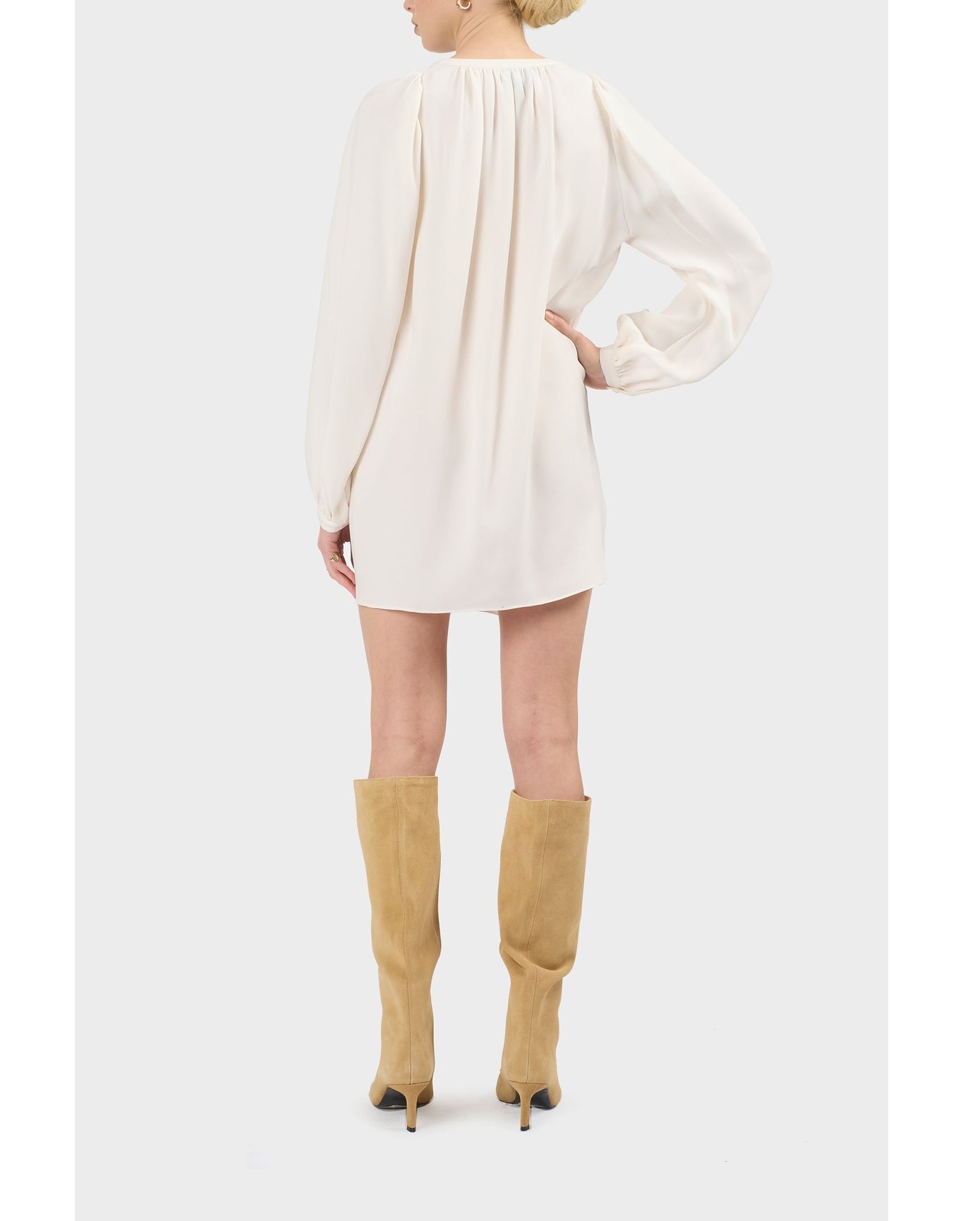 Camille Silk Peasant Inspired Mini Dress | Brilliant White