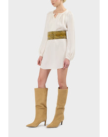 Camille Silk Peasant Inspired Mini Dress | Brilliant White