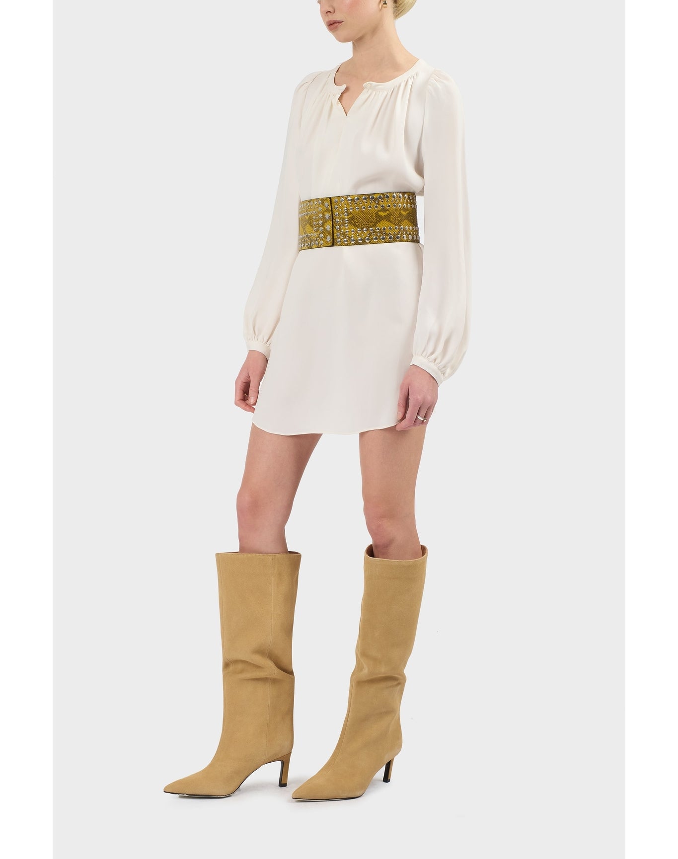 Camille Silk Peasant Inspired Mini Dress | Brilliant White