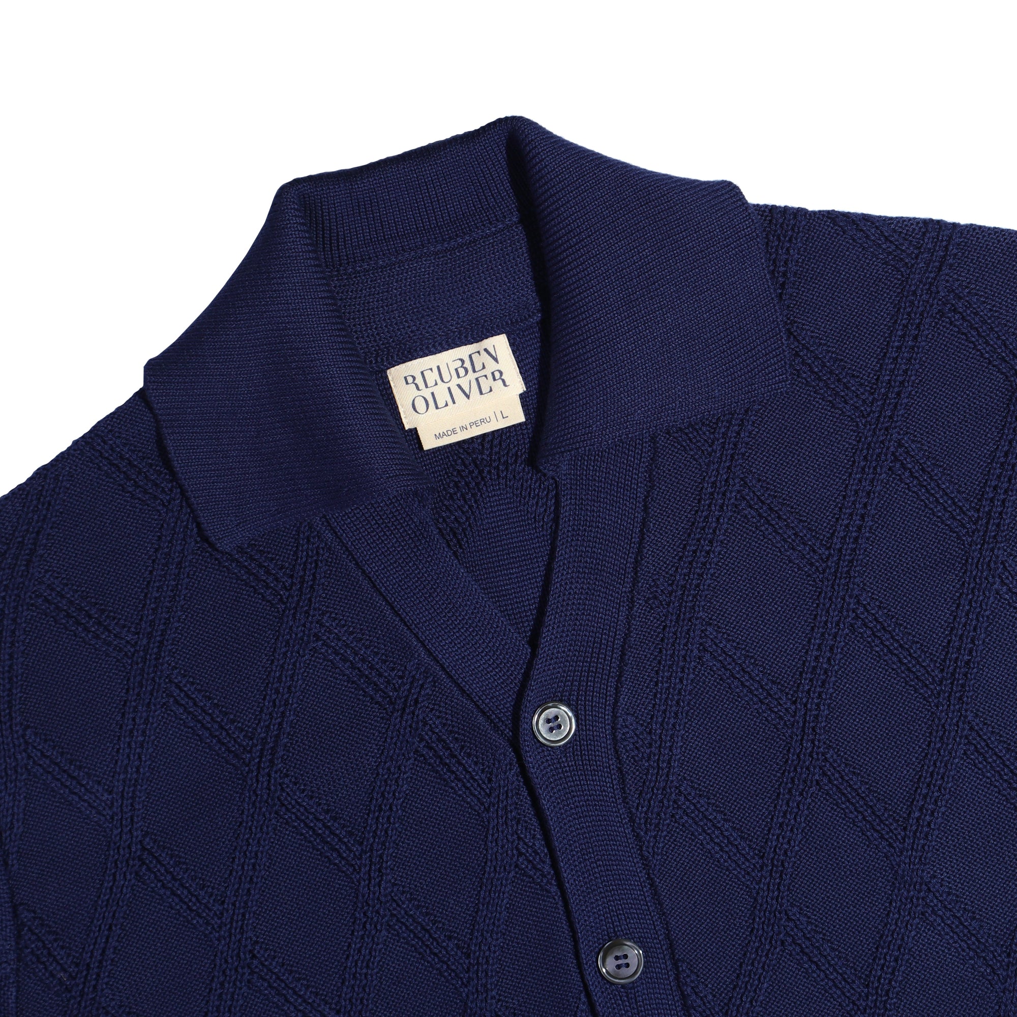 The Diamond Knit Button Down - Navy Reuben Oliver