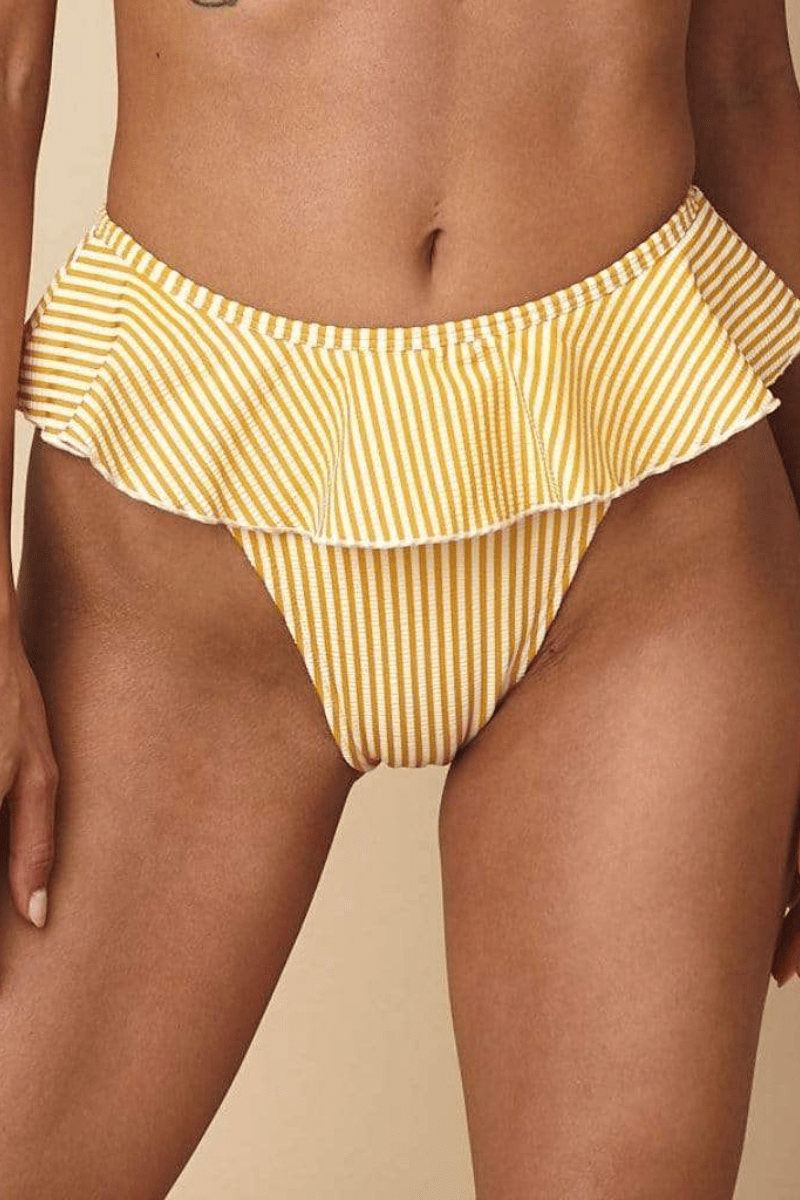 Tamarindo Ruffle Bikini Bottom | Canary Stripe